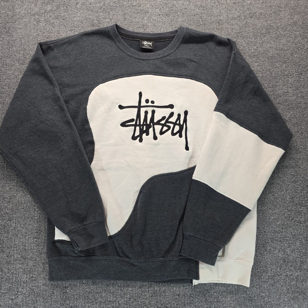 Stussy Men's Rework 1 of 1 Knit Colorblock Pullover Crewneck Logo White/grey L